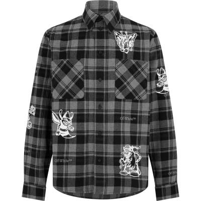 OFF WHITE Риза с дълъг ръкав OFF WHITE Men's Character Check Cotton Long Sleeve Flannel Overshirt - Black White