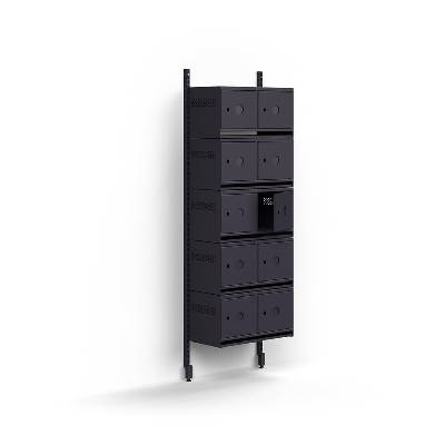 Skříň na boty ENTRY, nástěnná, 10 kovových dvířek s přípravou pro označení, 1800x600x300 mm, antraci