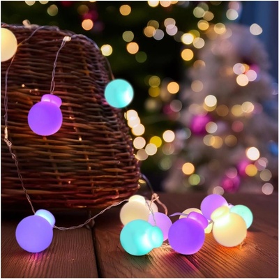 Solight LED vianočná reťaz farebné gule 20x LED 2m 2x AA