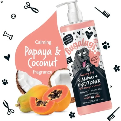 Bugalugs Luxury 2-in-1 Papaya & Coconut Shampoo & Conditioner - 2-в-1 шампоан и балсам за куче