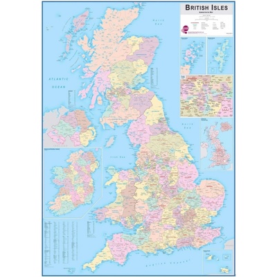 Maps International Velká Británie - administrativní nástěnná mapa 84 x 119 cm Varianta: bez rámu v tubusu, Provedení: laminovaná mapa v lištách