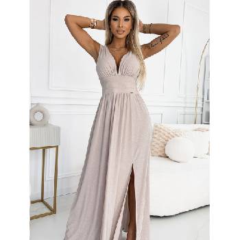 Numoco Дълга рокля от брокат с деколте и шев на талията - бежова Numoco SUSAN numoco | Bezhov | ЖЕНИ | XS