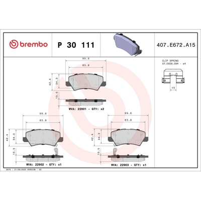 Sada brzdových platničiek, vždy 4 kusy v sade BREMBO P 30 111 (P30111)