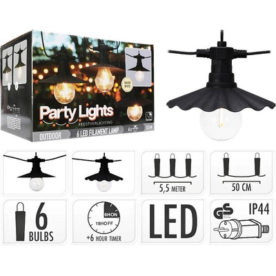 PROGARDEN Světelný řetěz žárovky LED PARTY 6 ks 5,5m KO-AF5300230