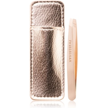 Tweezerman Mini Slant Rose Gold пинсета със скосен връх мини с калъфка за пътуване