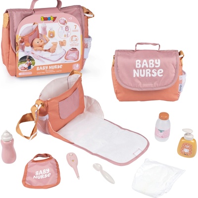 Smoby Prebaľovacia taška s plienkou a fľaškou Changing Bag Soft Baby Nurse s 8 doplnkami pre 42 cm bábiku