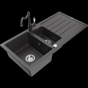 Mexen Andres гранитна мивка с 1, 5 камери, с отцедник и кухня карла, черно (6515-76-670700-76)