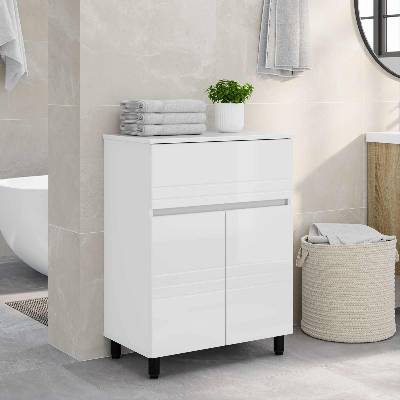 vidaXL Шкаф със светло за баня Бял гланц 60 x 35 x 80 см (889419)
