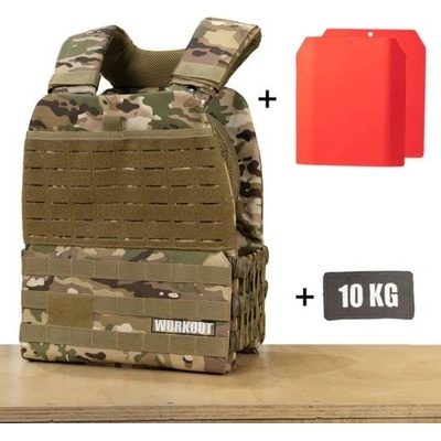 Zátěžová taktická plátová vesta 10 kg WORKOUT 3.0 - Camo + nášivka