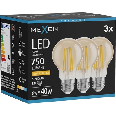 Mexen Vintis 3x LED нишкова крушка E27, A60, 8W, Топла - 2200K, 750 lm, кехлибар - L150-E27-0822-50x03 (L150-E27-0822-50x03)