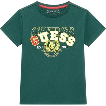 GUESS Зелена тениска с къс ръкав за мини момче с цветен надпис Guess