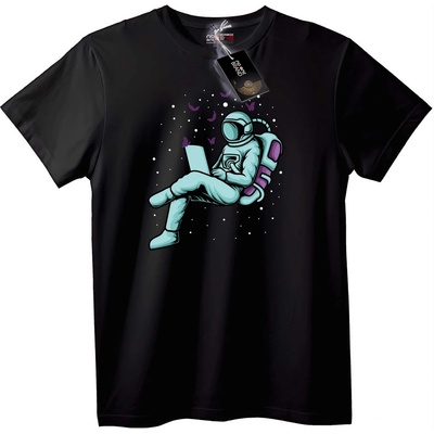 NOONEBRAND Тениска Космонавт с Лаптоп - 5XL, Black
