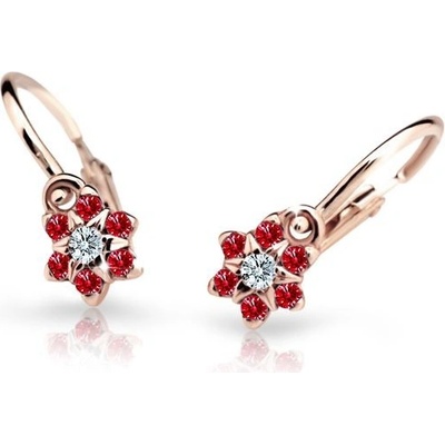 Danfil dětské náušnice kytičky C2152 z růžového zlata s kamínky Ruby Dark zapínání brizura