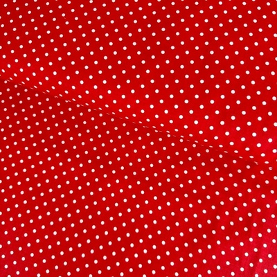 Bavlna vzorovaná - Bílé tečky (3 mm) na červeném