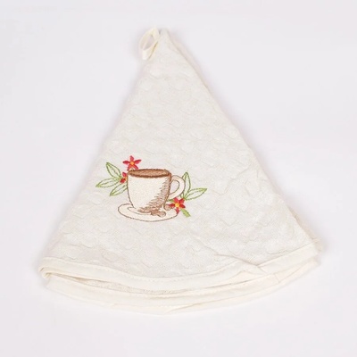 Кръгла кухненска кърпа с бродирана чаша за кафе
