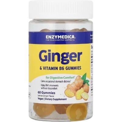 Enzymedica Ginger & Vitamin B6 Gummies [60 желирани бонбони] Лимон