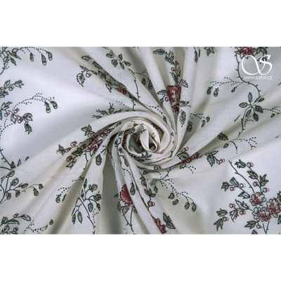 Bavlněný mušelín v bio kvalitě s empírovým florálním vzorem, bílá ivory