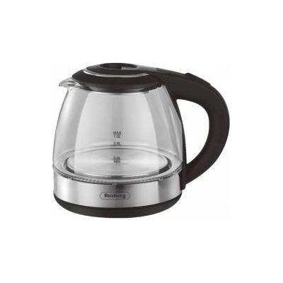 Rosberg Електрическа кана Rosberg, 1500W, 1л, Стъклена, LED светлини, Черен/Инокс, R51230Q