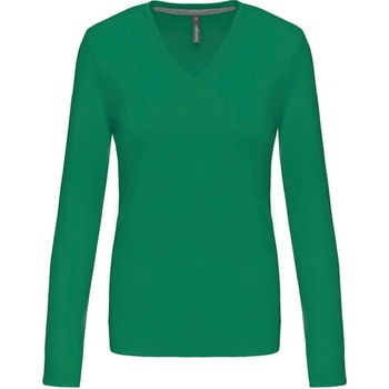 Kariban v-neck k382 / Дамска тениска с дълъг ръкав - кели зелено s (20k38252001)
