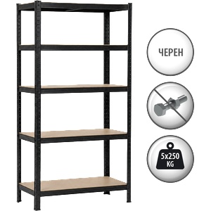 Carmen Метален стелаж Carmen CR-1016 - 180х90х45 см, до 250 кг на рафт - черен (3580556_1) - tierradesign