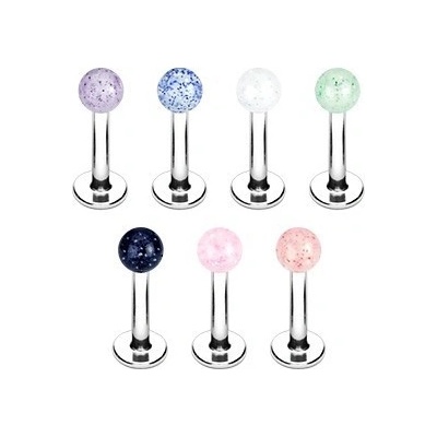 Šperky eshop ocelový piercing do brady průhledná kulička s barevnými glitry SP06.11 Čirá
