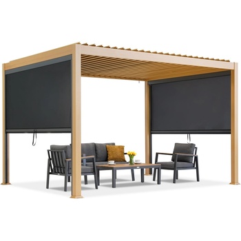 Garden Point Свободностояща пергола за тераса Lagos 3x4 с 3 м странични дървени ролетни щори Garden Point - антрацит (GAP1106)