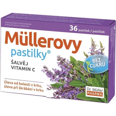 Dr. Müller Müllerovy pastilky šalvěj, vitamin C bez cukru zdravotnický prostředek při chřipce a nachlazení 36 ks