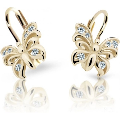 Danfil dětské náušnice motýlci C2226 ze žlutého zlata s kamínky White zapínání klapka
