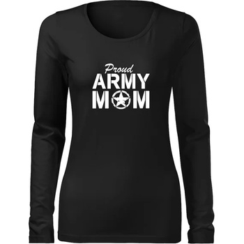 DRAGOWA Slim дамска тениска с дълъг ръкав, Army Mom, черна, 160г/м2 (6069)