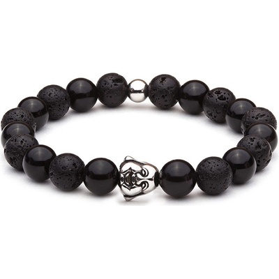 BudNej minerálny náramok BUDDHA z obsidiánu a lávových kameňov MN1123