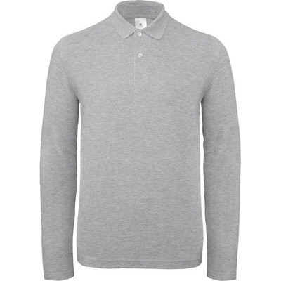 B&C ID.001 LSL piqué polo s dlouhým rukávem heather šedá