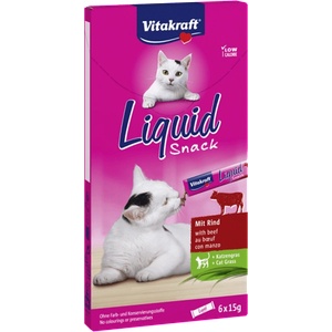 Vitakraft Cat Liquid Snack ТЕЧЕН СНАКС ЗА КОТКИ с говеждо и котешка трева - 6x15 гр