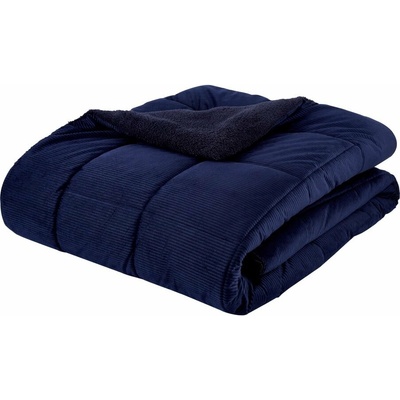 Catherine Lansfield Tmavomodrý prešívaný prehoz z mikroplyšu na dvojlôžko 200x220 Cosy Cord