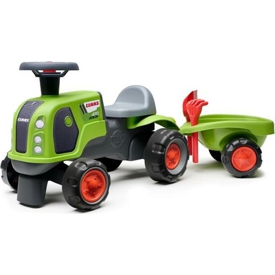 Falk Traktor Baby Claas s volantom klaksónom prívesom hrabľami a lopatou
