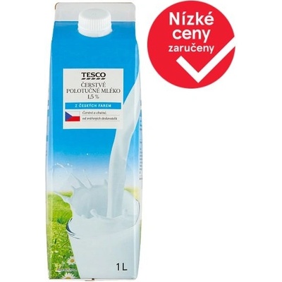 Tesco Čerstvé polotučné mléko 1,5% 1 l