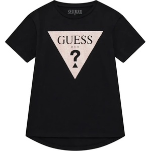 GUESS Свободна черна тениска с къс ръкав за момиче с контрастно лого Guess