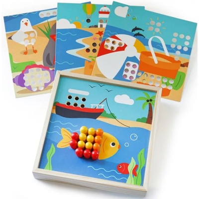 Bigjigs Toys Детска дървена мозайка Bigjigs - Морски картини (34004)