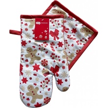 Kuchyňský set rukavice/chňapka CHRISTMASSY bílá/červená 18x30 cm/20X20 cm ESSEX