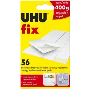 UHU Самозалепващи се квадратчета, двустранни, 56 броя, UHU "Fix", бели (40211)