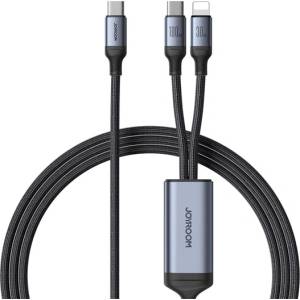 JOYROOM кабел за данни 2в1 Type-C - Type-C/светкавица, 150 см, ЧЕРЕН SA21-1T2 (SA21-1T2)