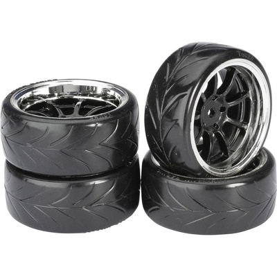 Absima 1:10 cestný model kompletné kolesá Drifter A 9-lúčový čierny chróm 4 ks 2510044