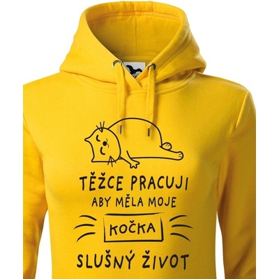 Dámská mikina Težce pracuji aby měla moje kočka slušný život Žlutá – Zboží Dáma