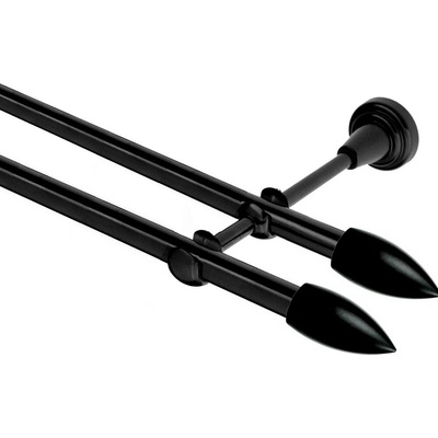 OK-GarnýžeCZ Garnýž kovová dvouřadá 16mm Špice Double černá 420 cm do stěny / na tunýlek - bez kroužků