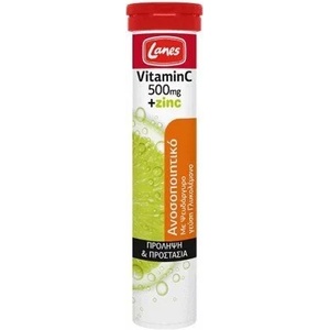 Lanes Хранителна добавка витамин C + Цинк ефервецентни таблетки , Lanes Vitamin C 500mg Plus Zinc 20 eff tabs