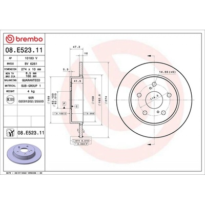 BREMBO Brzdový kotúč - lakovaný 08.E523.11