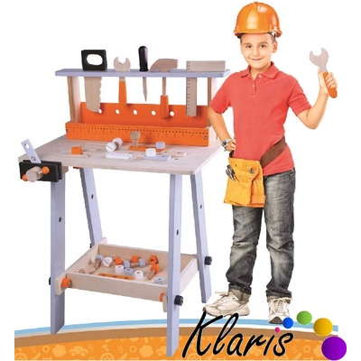 Ecotoys velký dřevěný pracovní stůl s nářadím