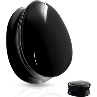 Šperky4U skleněný plug do ucha slza černá PL01247K-10