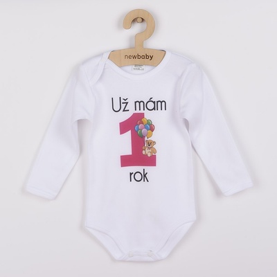 New Baby body s dlhým rukávom a potlačou Už mám rok ružové