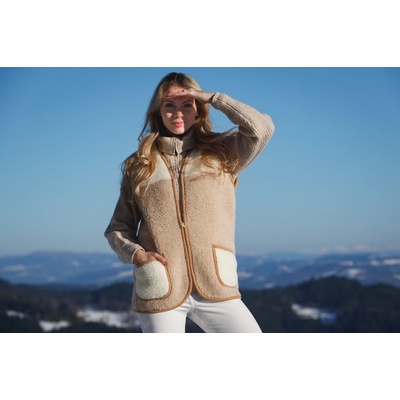 Wooline vesta z ovčej vlny Alpen Zip bez goliera béžová