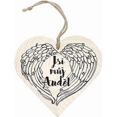 Bohemia Gifts Dřevěné dekorační srdce s potiskem Jsi můj anděl 12 cm
